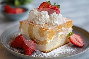 bisquit cake decorated with strawberries photo
