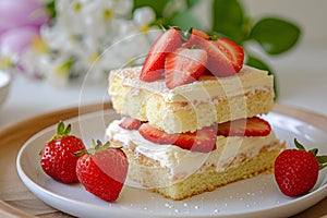 bisquit cake decorated with strawberries photo