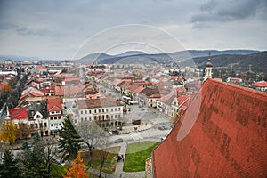 Bistrita city from Transylvania in Bistrita-Nasaud county - details and architecture from the centre of the town in an autumn day