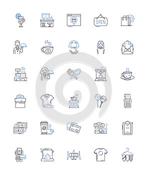 Bistro line icons collection. Cuisine, Ambiance, Gastronomy, Gourmet, Locale, Dining, Entrees vector and linear photo