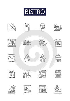 Bistro line vector icons and signs. eatery, cafe, restaurant, bar, lounge, brasserie, tapas, diner outline vector