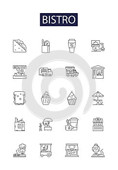 Bistro line vector icons and signs. eatery, cafe, restaurant, bar, lounge, brasserie, tapas, diner outline vector photo