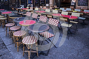 A bistro and restaurant table ready to serve customers and clients photo