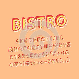 Bistro vintage 3d vector alphabet set