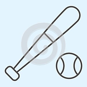 Bit and ball thin line icon. Cricket or baseball equipment with ball. Sport vector design concept, outline style