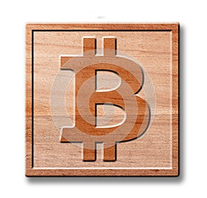 Bit coin wooden icon