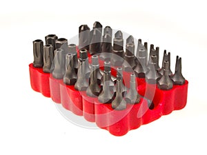 Bit head set in red rubber organizer