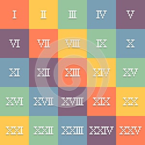 8-Bit Pixel Art Roman Numerals 1-25. EPS10 Vector