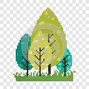 Pixel art of shady trees and green grass