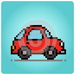 8 bit pixel classic car. Mini type transport vehicles in vector illustration