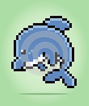 8 bit pixel dolphins. Animals in vector