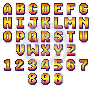 8 bit pixel font. Retro computer alphabet typography