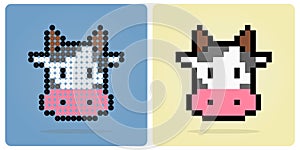 8 bit pixel head of a cow for game assets and beads pattern