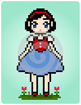 8 bit pixel a Princess in for game assets and Beads pattern