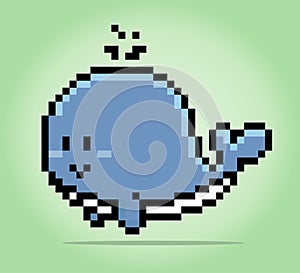8 bit pixel of whale. Animals pixel in Vector