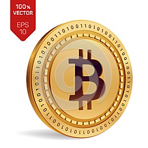 Bitcoin. 3D isometric Physical bit coin. Digital currency. Cryptocurrency. Golden coin with bitcoin symbol. Vector illustration.