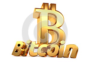 Bitcoin 3d rendering golden isolated