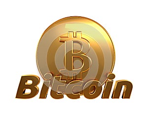 Bitcoin 3d rendering golden isolated