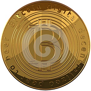 Bitcoin 3d rendering golden isolated