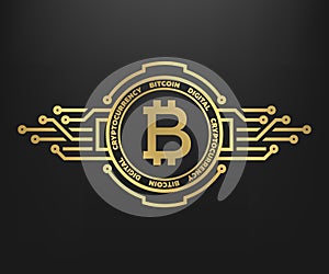 Bitcoin, abstract golden symbol of internet money. Digital Crypto currency symbol. photo