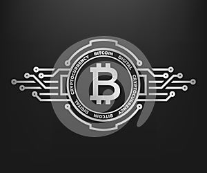 Bitcoin, abstract silver symbol of internet money.