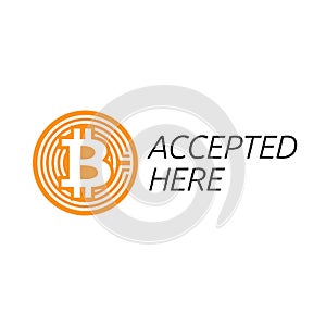 Bitcoin accepted here design. Criptocurrency symbol. Blockchain technology.