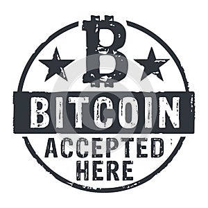 Bitcoin accepted here grunge stamp