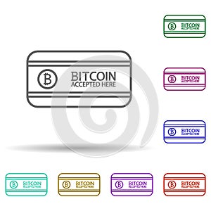 Bitcoin accepted here multi color icon. Simple thin line, outline vector of bitcoin blockchain icons for ui and ux, website or