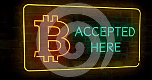 Bitcoin accepted here neon 3D