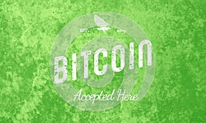 Bitcoin Accepted Here Retro Design White On Green
