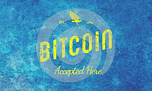 Bitcoin Accepted Here Retro Design Yellow On Light Blue