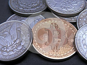 Bitcoin and antique Silver Morgan Dollars