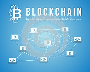 Bitcoin background on blue background