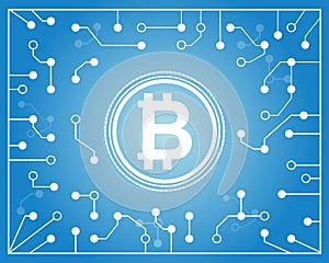 Bitcoin background on blue background