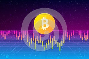 Bitcoin background. financial chart, bitcoin coin, futuristic background with growth charts