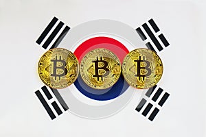 Bitcoin on the Background South Korea Flag