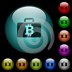 Bitcoin bag icons in color illuminated glass buttons