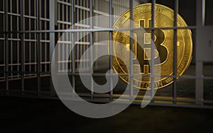 Bitcoin ban, imprison or illegal. Big troubles of Bitcoin or other cryptocurrencies. 3D rendering