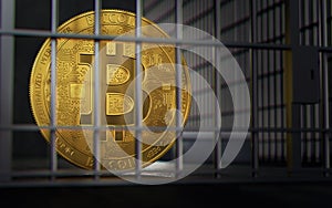 Bitcoin ban, imprison or illegal. Big troubles of Bitcoin or other cryptocurrencies. 3D rendering