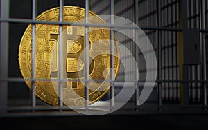 Bitcoin ban, imprison or illegal. Big troubles of Bitcoin or other cryptocurrencies. 3D rendering photo