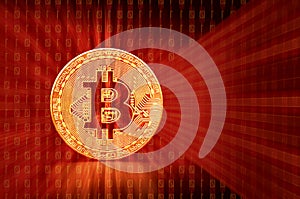 Bitcoin on binary numbers and digital screen background