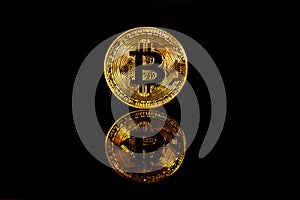 Bitcoin on black background. Bitcoin concept, Blockchain technology