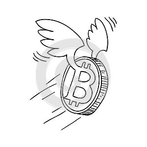 Bitcoin black-and-white sketch cartoon doodle. vector illustration