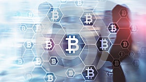 Bitcoin, Blockchain concept on server room background