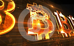 Bitcoin blockchain crypto currency symbol digital concept 3d illustration