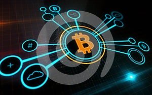 Bitcoin blockchain crypto currency symbol digital concept 3d illustration
