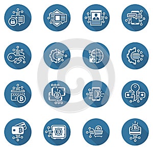 Bitcoin and Blockchain Crypto Protection Technology Icons.