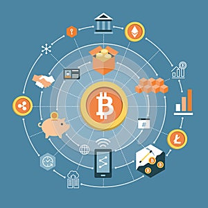 Bitcoin, blockchain and cryptocurrencies icons