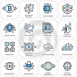 Bitcoin and Blockchain Cryptocurrency Icons. photo