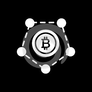 Bitcoin blockchain modern technology vector illustration. White icon on black background. Cryptocurrency digital money